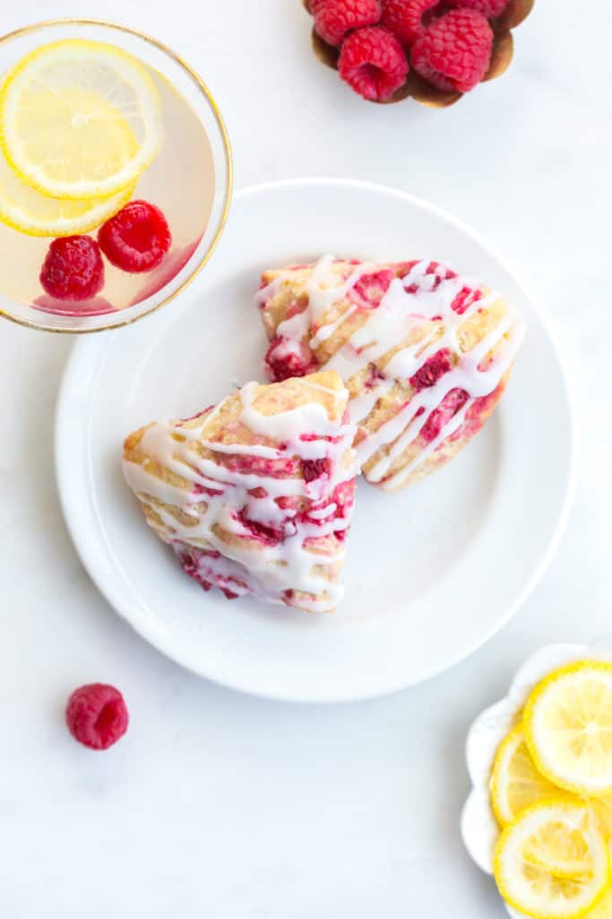 Raspberry Lemon Scones with sparkling lemonade