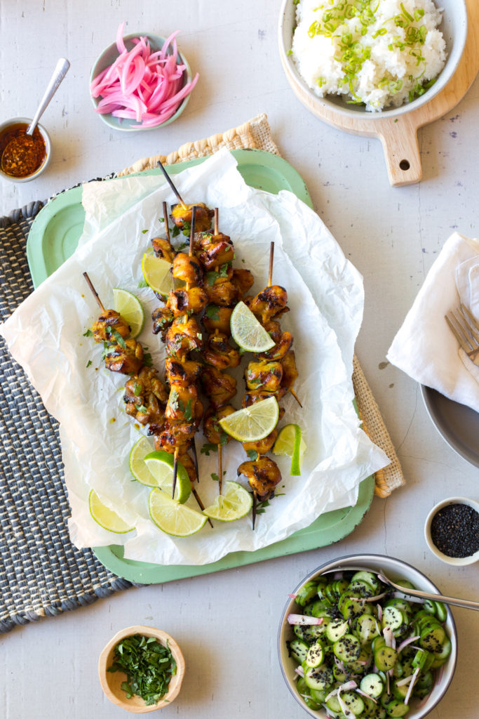 Ginger Honey Lime Chicken with Quick Pickled Cucumber Salad and White Rice