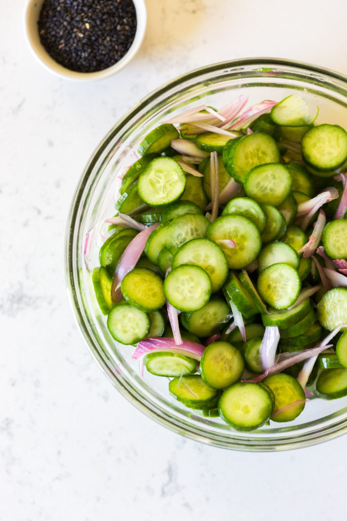 Cucumber Salad marinating