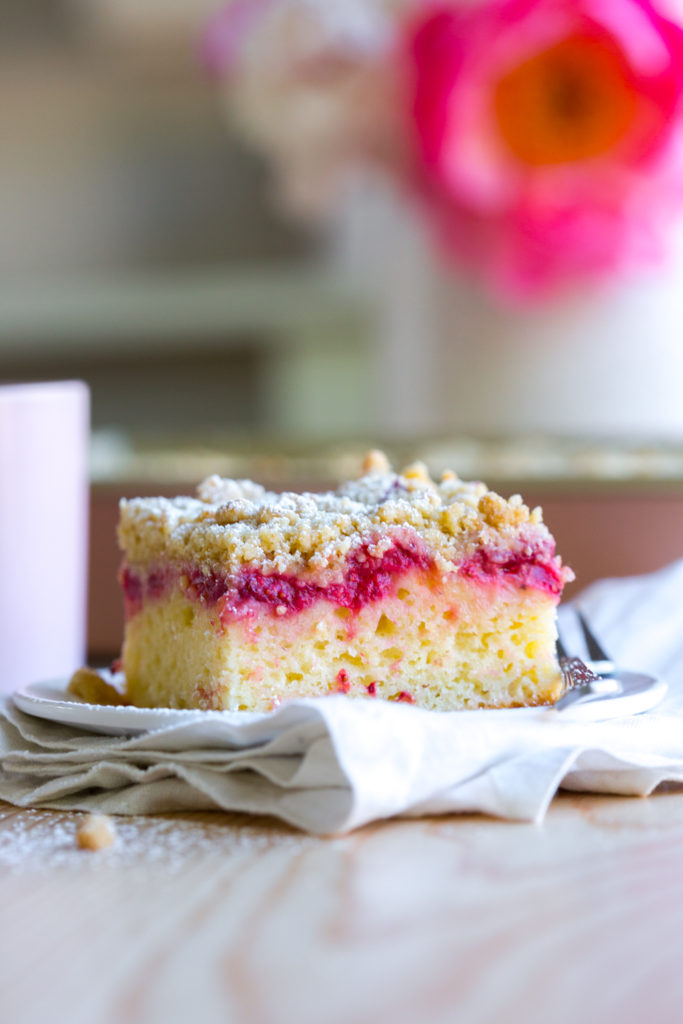 Slice of Strawberry Rhubarb Coffee Cake