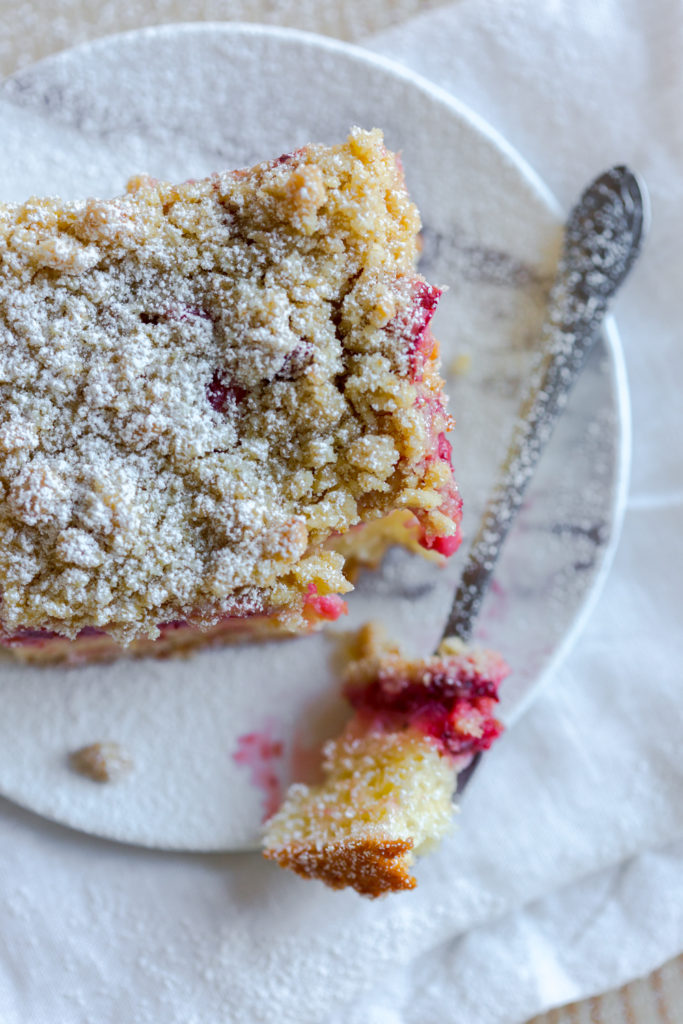 Strawberry Rhubarb Coffee Cake bite