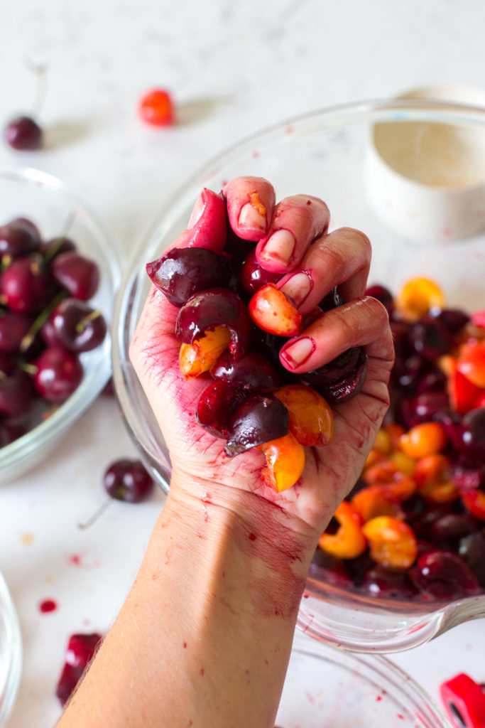 Pit & split cherries