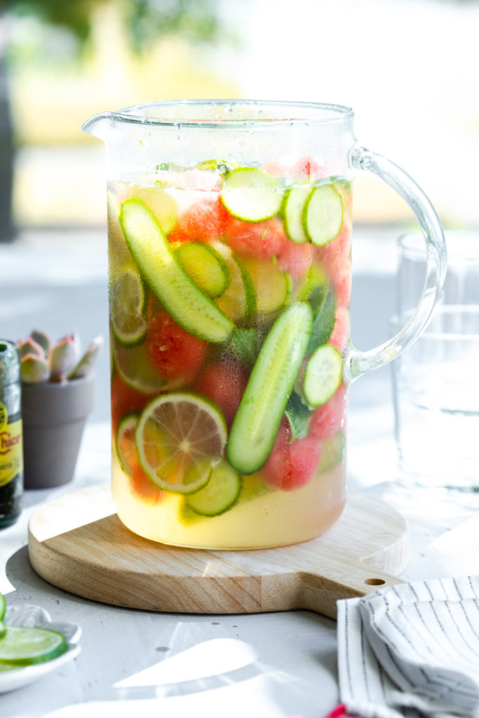 Pitcher of Cucumber Melon Sangria Cooler