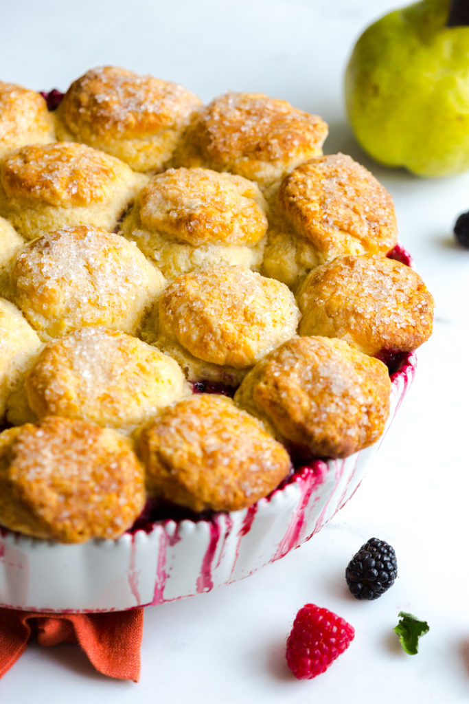 Pear Berry Cobbler with baby biscuits