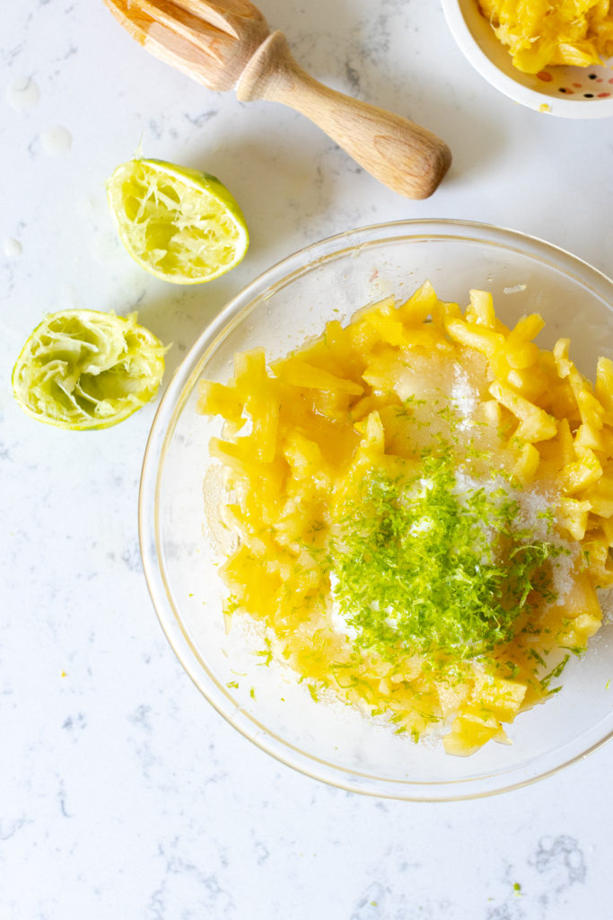 Mixing Pineapple Lime Coconut Hand Pie filling