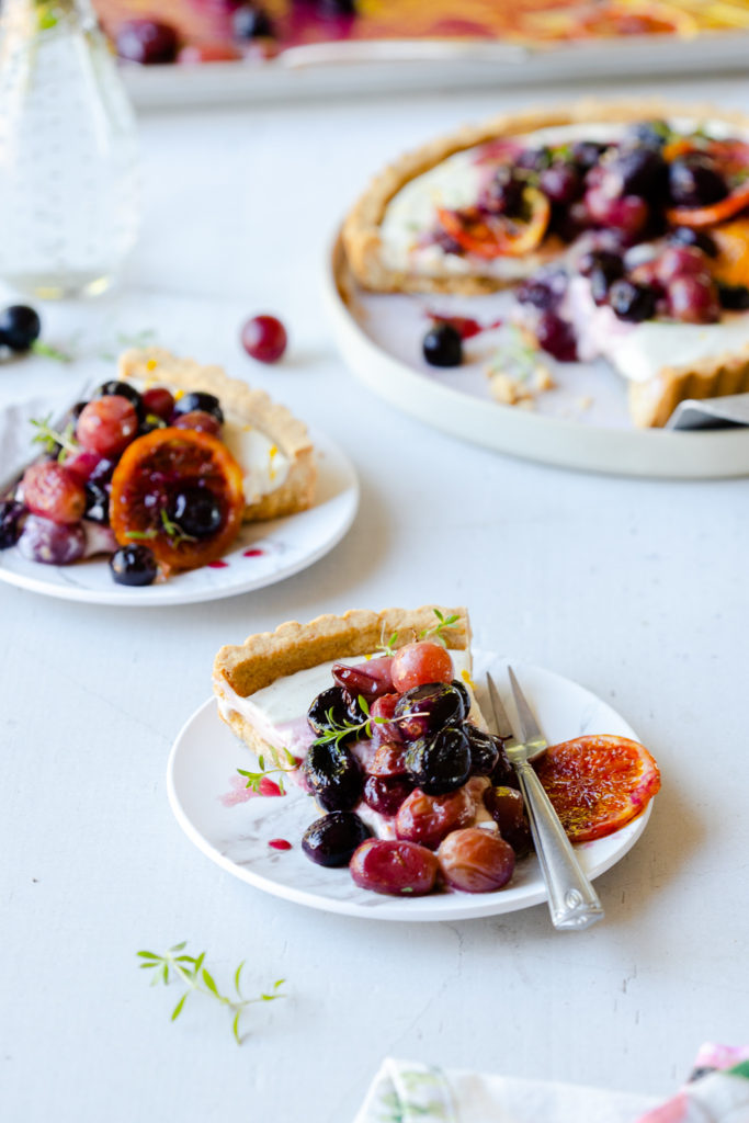Roasted Grape Goat Cheese Tart sliced