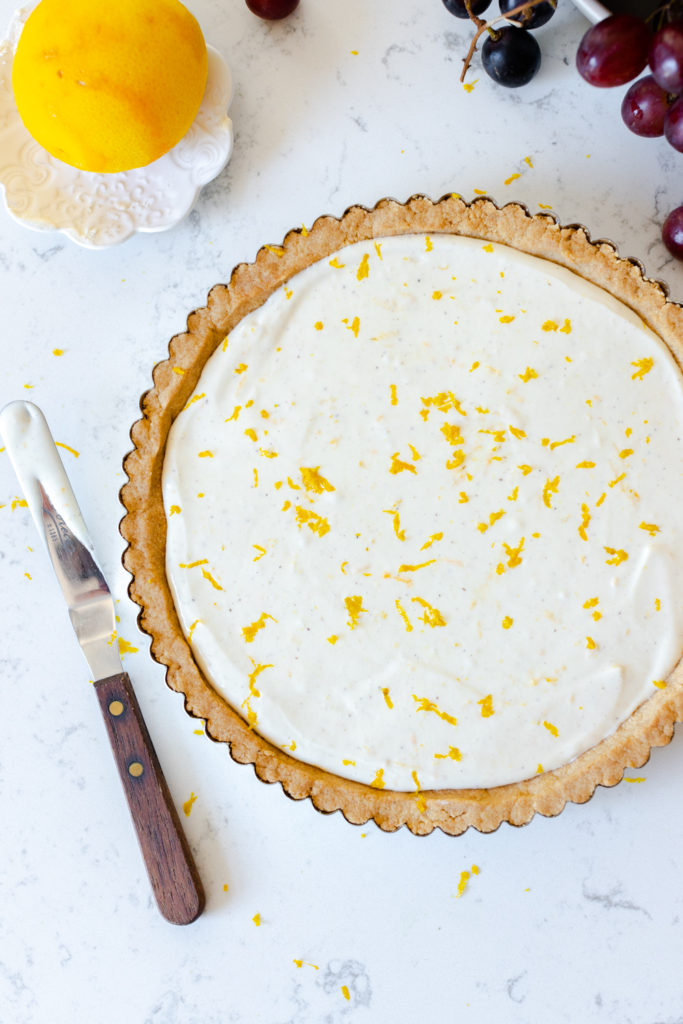 Roasted Grape Goat Cheese Tart Filling in shell