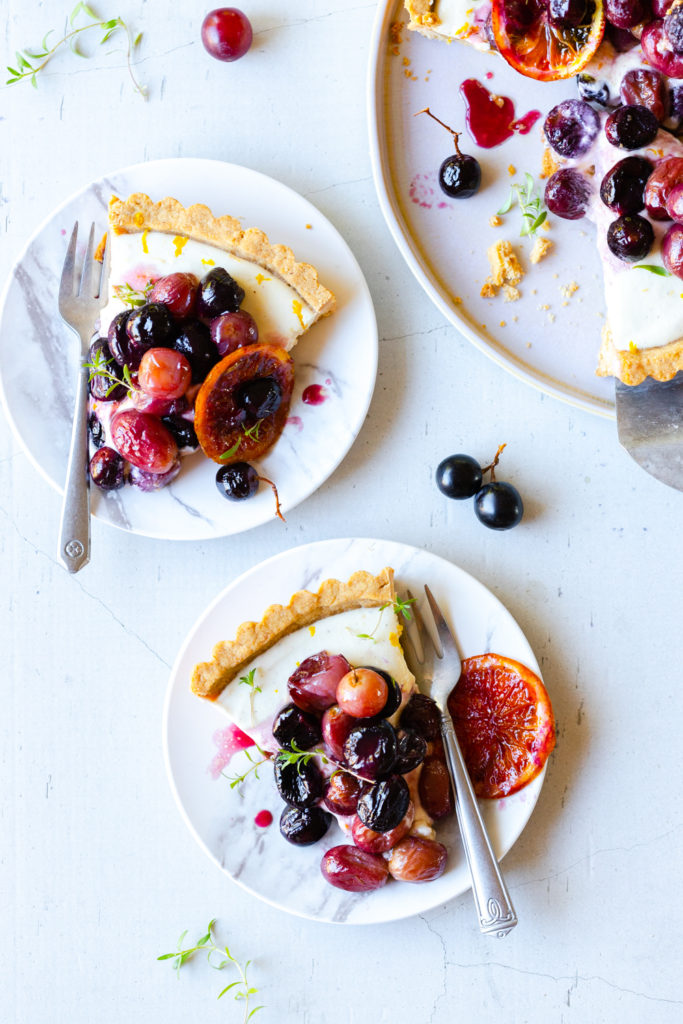 Roasted Grape Goat Cheese Tart slices