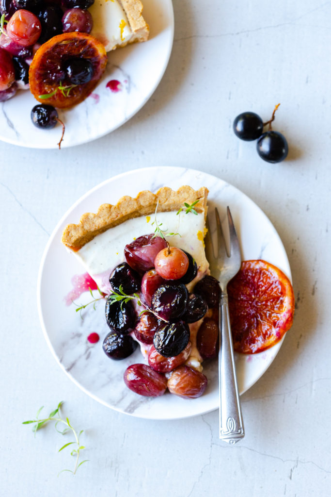 Roasted Grape Goat Cheese Tart slice