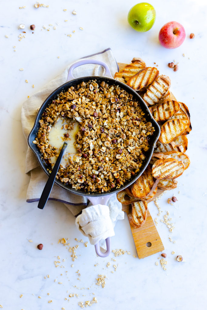 Baked Brie Apple Crisp with grilled bread