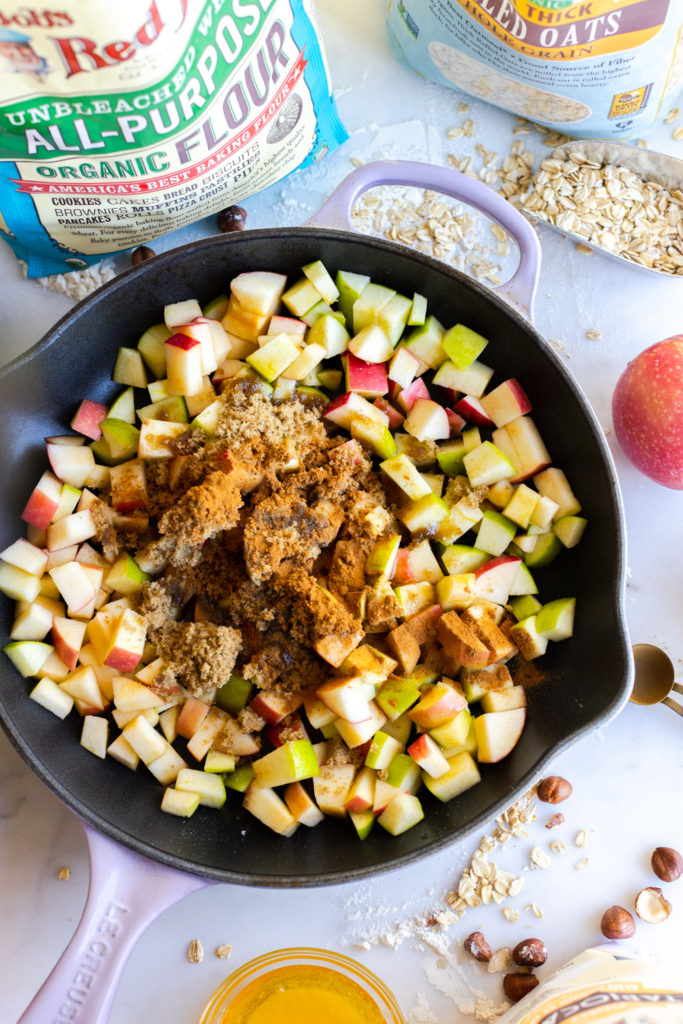 Baked Brie Apple Crisp assembly of apples