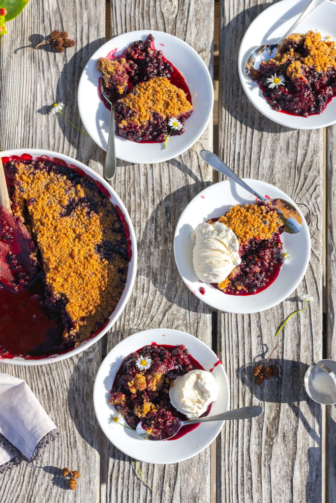 Huckleberry Crumbles with vanilla ice cream