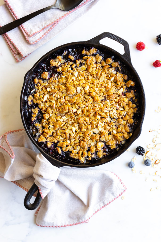 Mixed Berry Oat Almond Crisp fresh from the oven