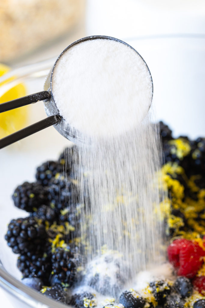 Sugaring the mixed berry filling
