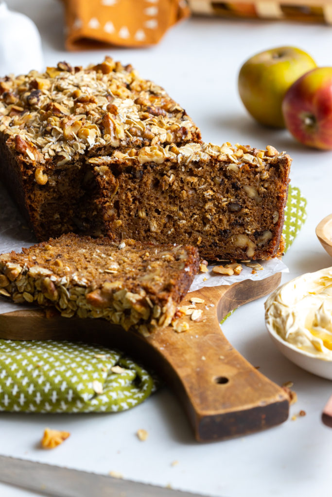 Brown Butter Apple Oat Walnut Bread sliced