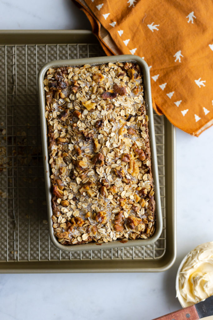 Brown Butter Apple Oat Walnut Bread cooling