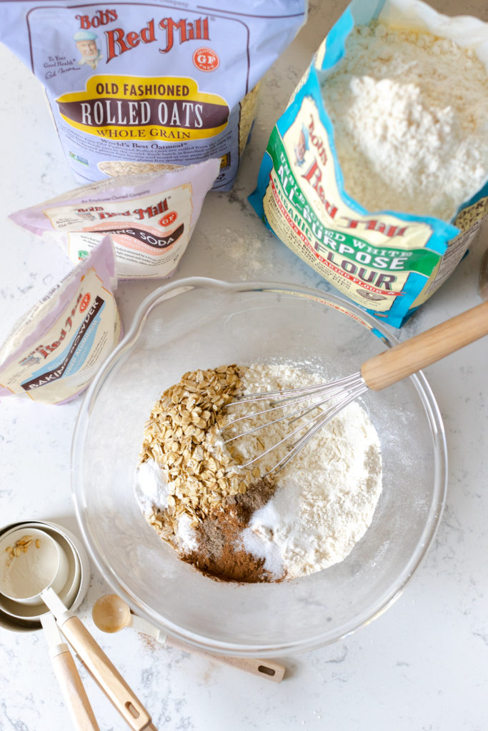 Dry ingredients for Brown Butter Apple Oat Walnut Bread