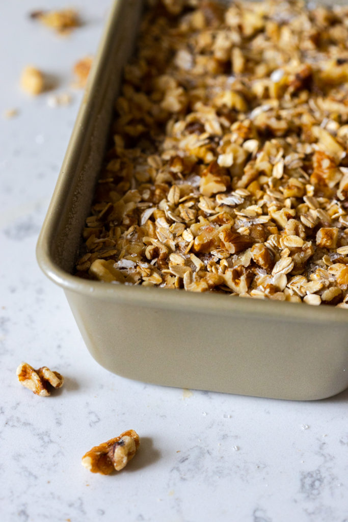Wet ingredients for Brown Butter Apple Oat Walnut Bread ready to bake