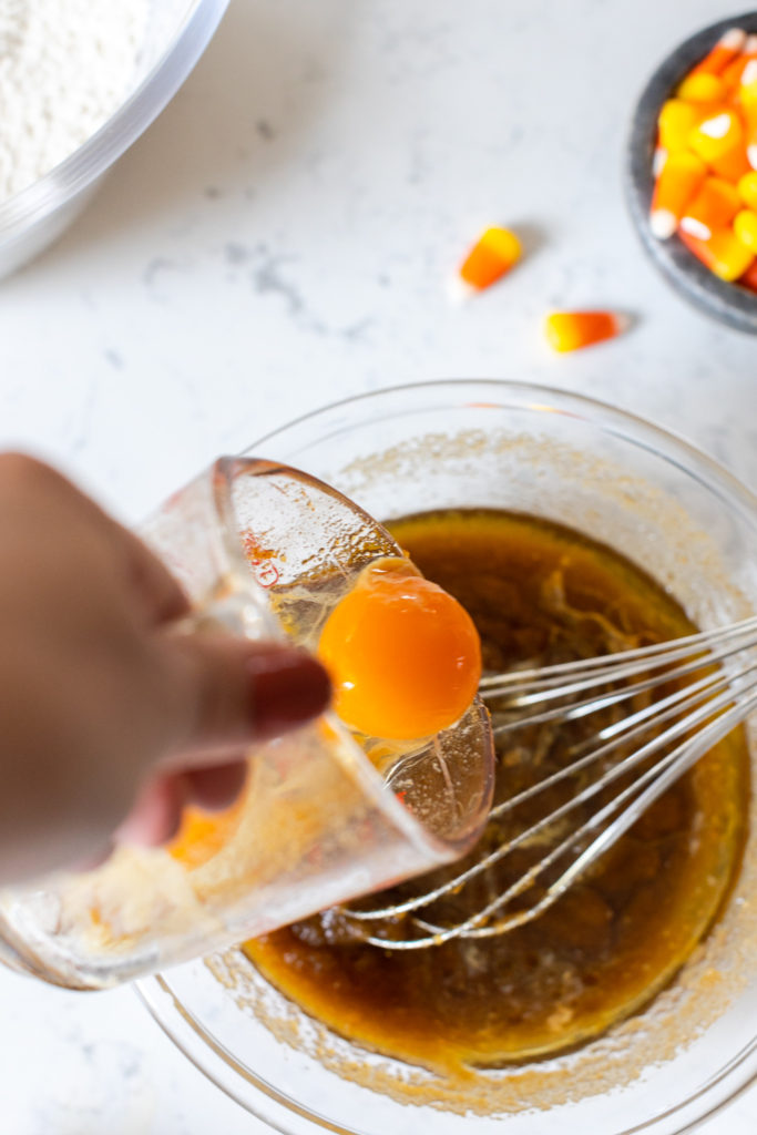 Mixing Candy Corn Blondies
