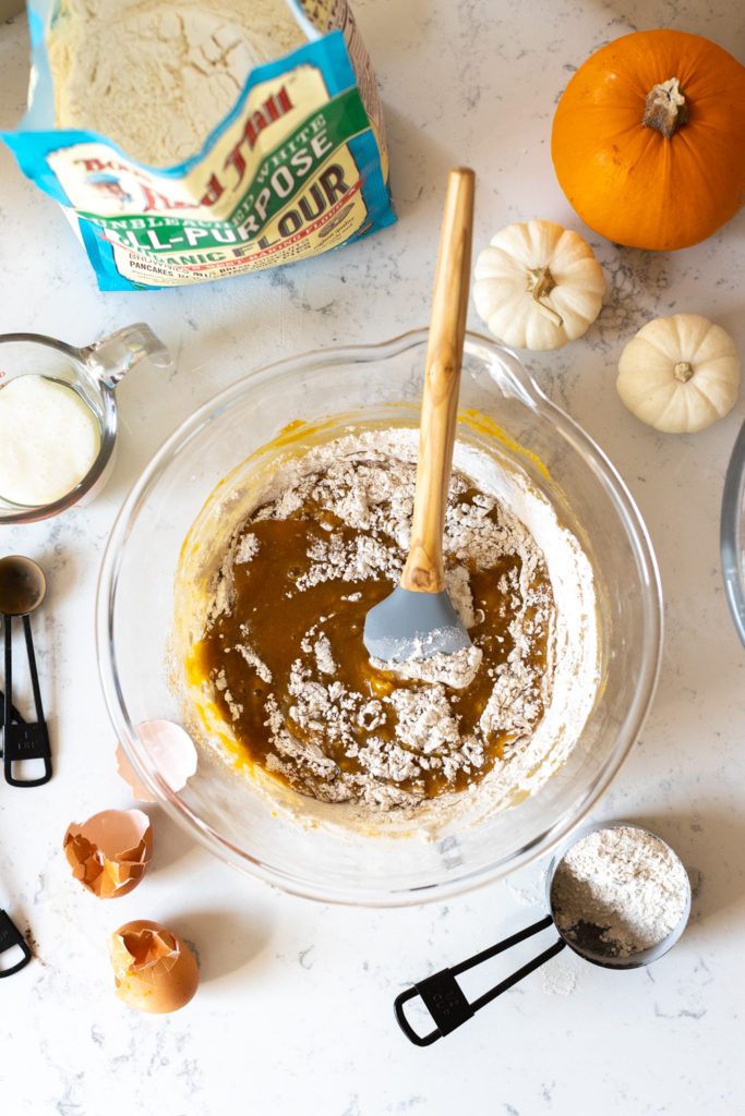 mixing the Pumpkin Spice Bread batter