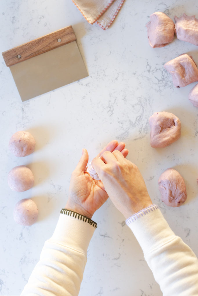 Shaping Purple Sweet Potato Dinner Rolls