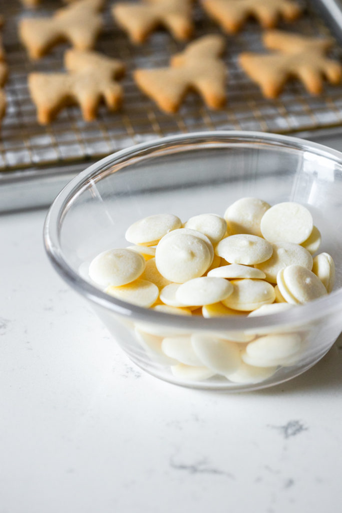 a bowl of white chocolate melting wafers