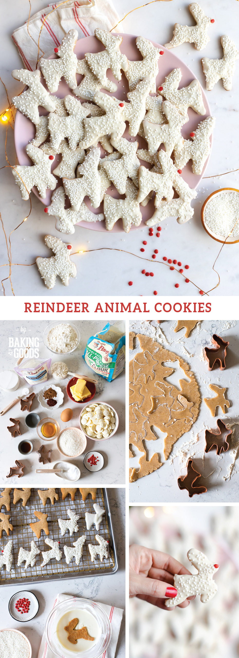 collage of reindeer animal cookies recipe images