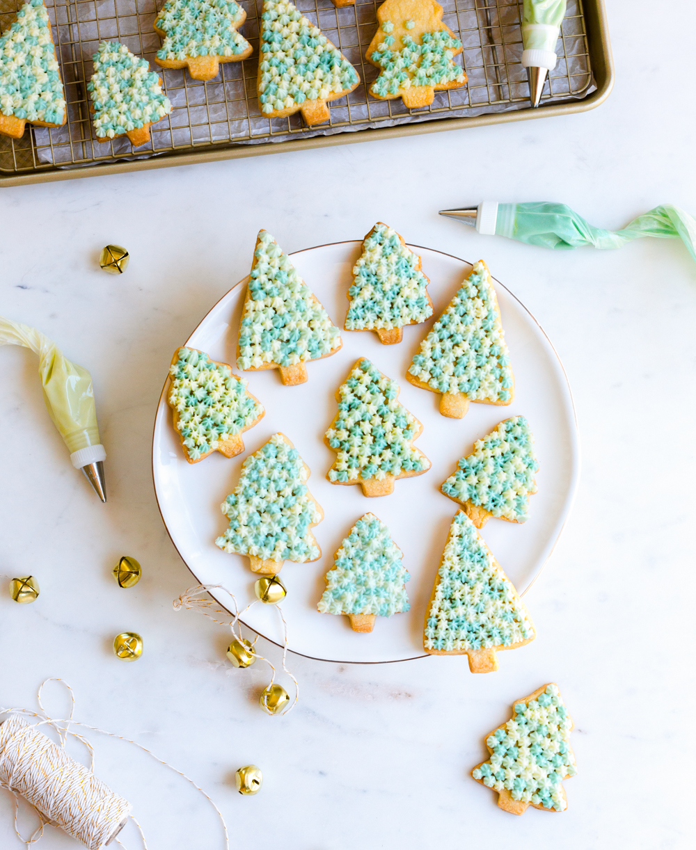 Forest of Vanilla Sugar Cookie Trees frosted with a star tip
