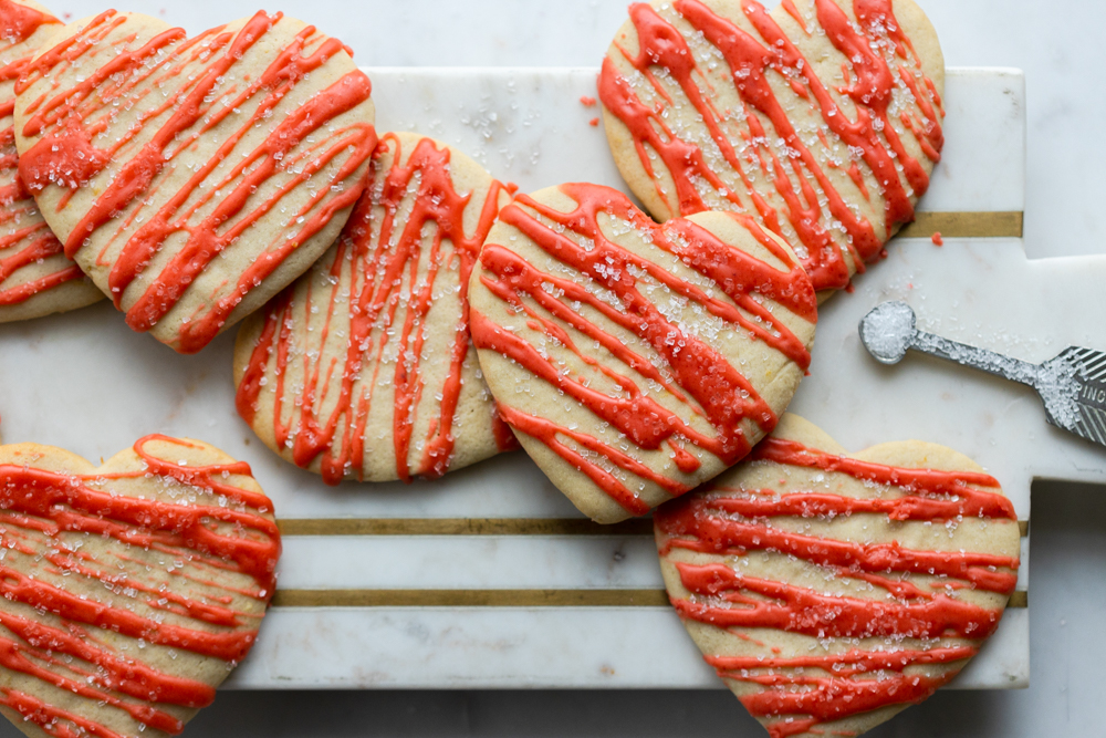 Heart Shaped Glazed Strawberry Lemon Cookies