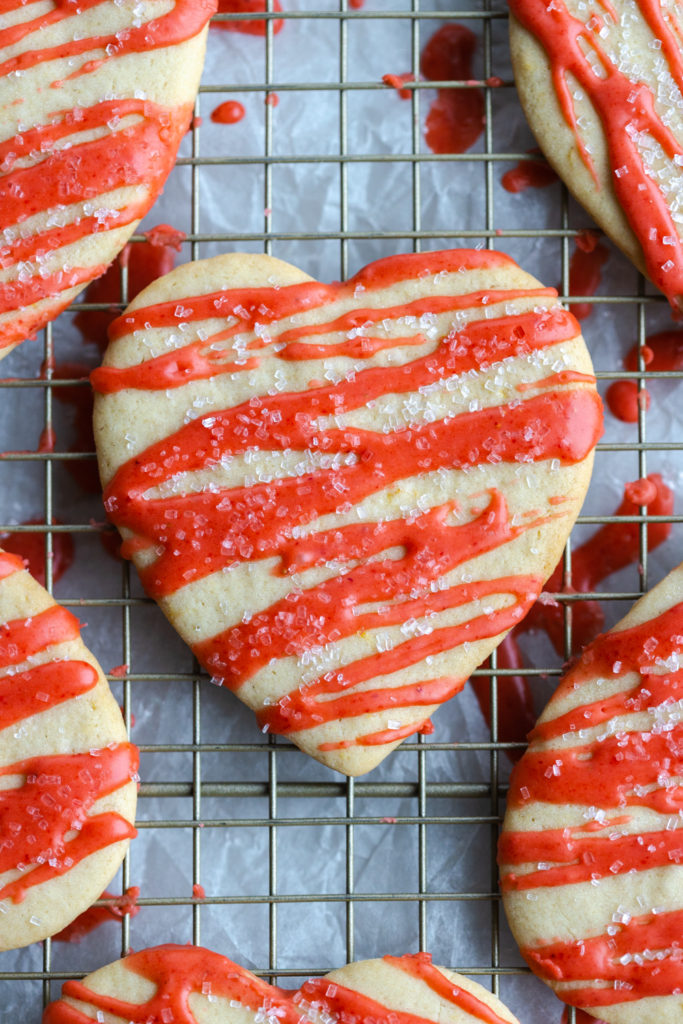 Glazed Strawberry Lemon Heart Cookies setting