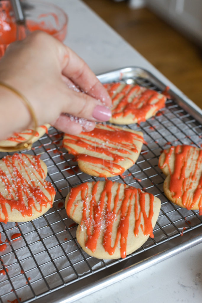 Decorating Glazed Strawberry Lemon Heart Cookies