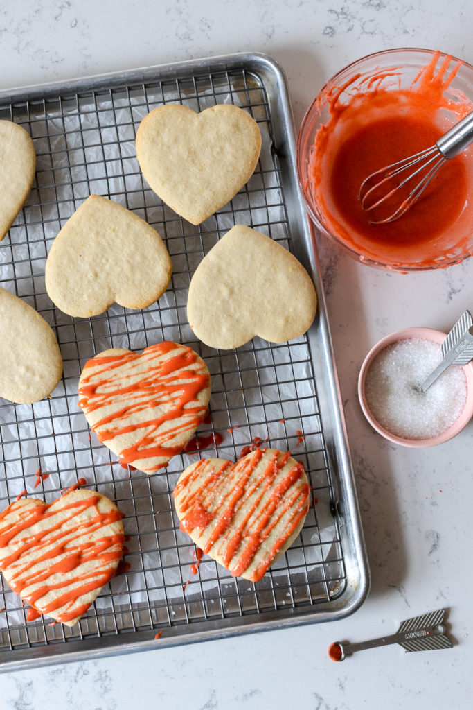 Decorating Glazed Strawberry Lemon Heart Cookies