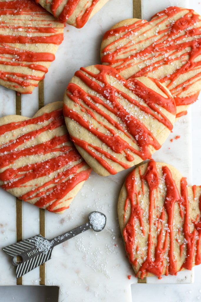 Glazed Strawberry Lemon Heart Cookies close up