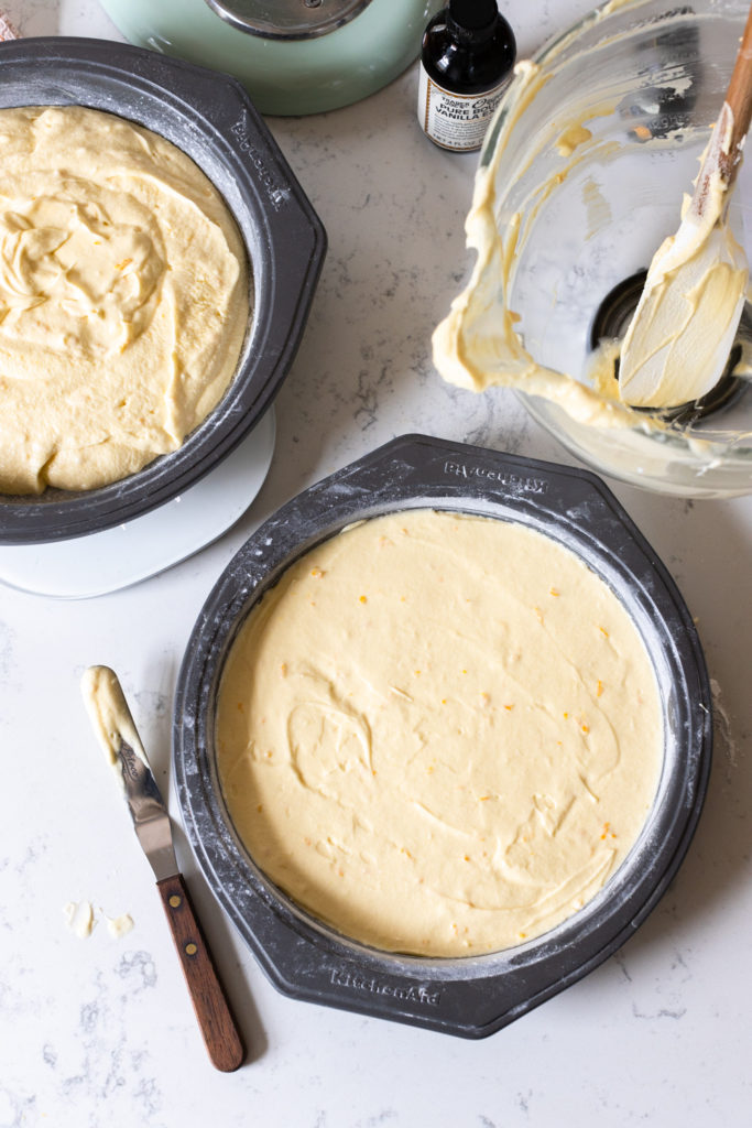 weighing cake batter