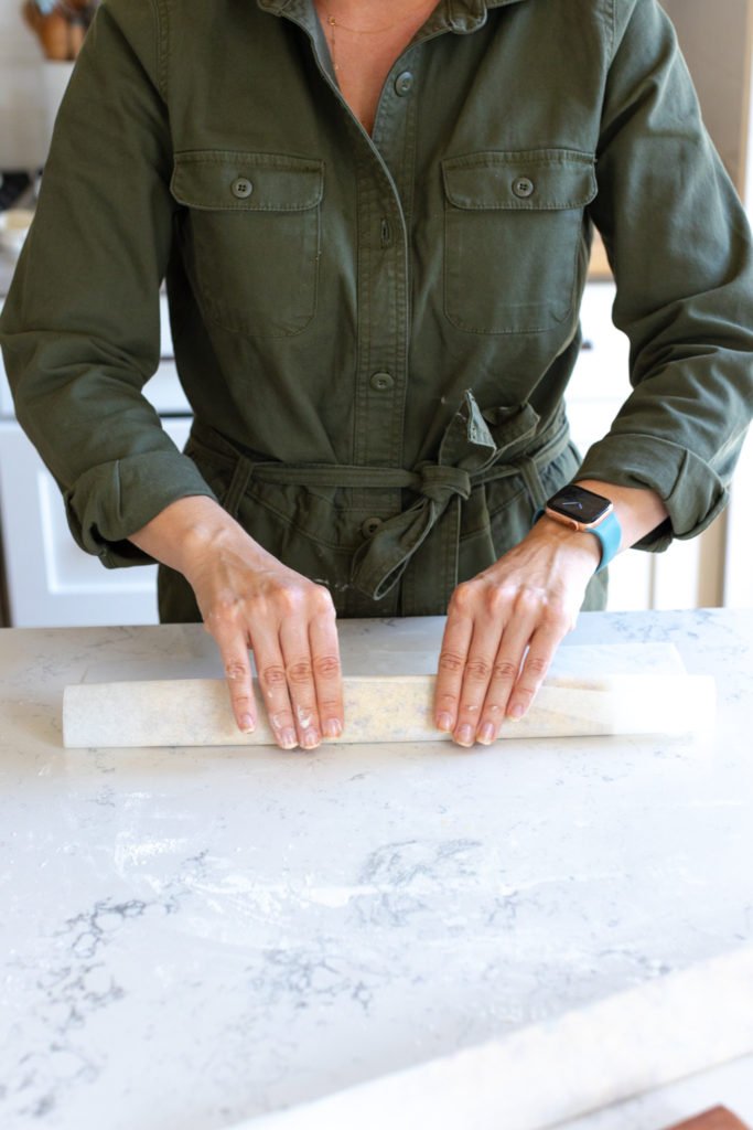 wrapping shortbread pizza bites dough