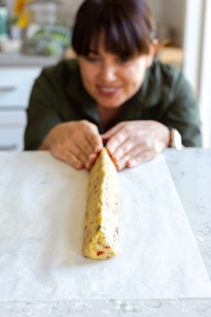 shaping the pyramid dough log