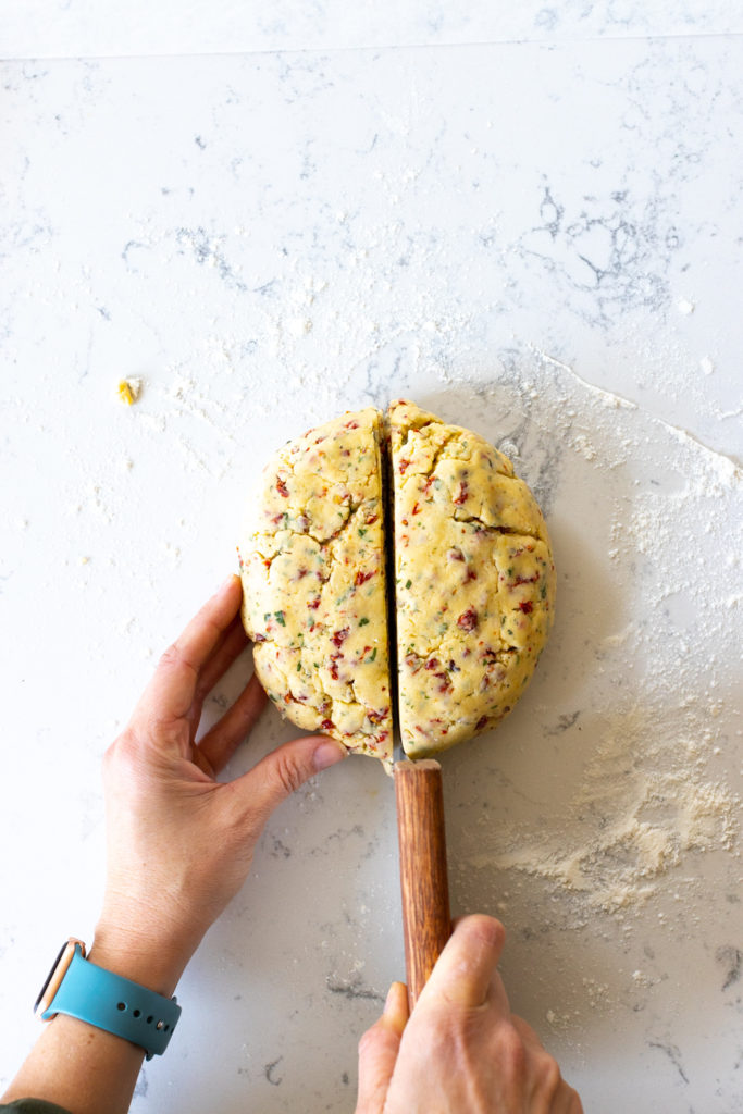 Slicing Shortbread Pizza Bites dough