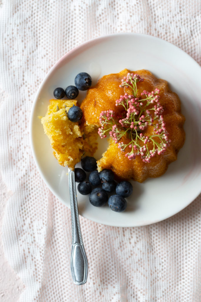 Meyer Lemon St. Germain Bundtlette with blueberries
