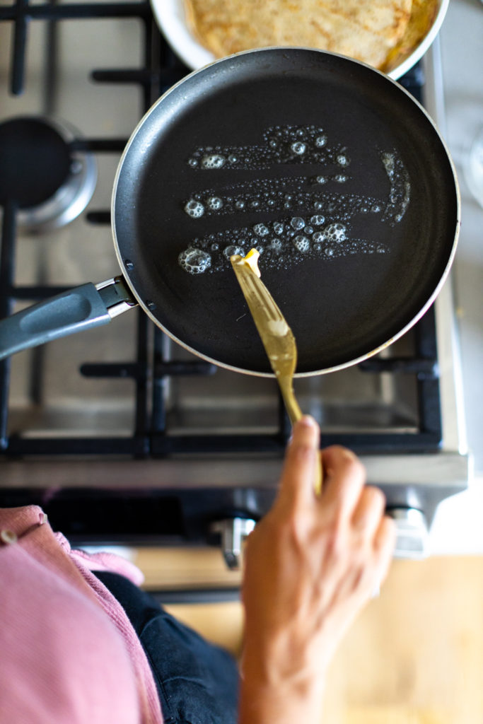 buttering crepe pan