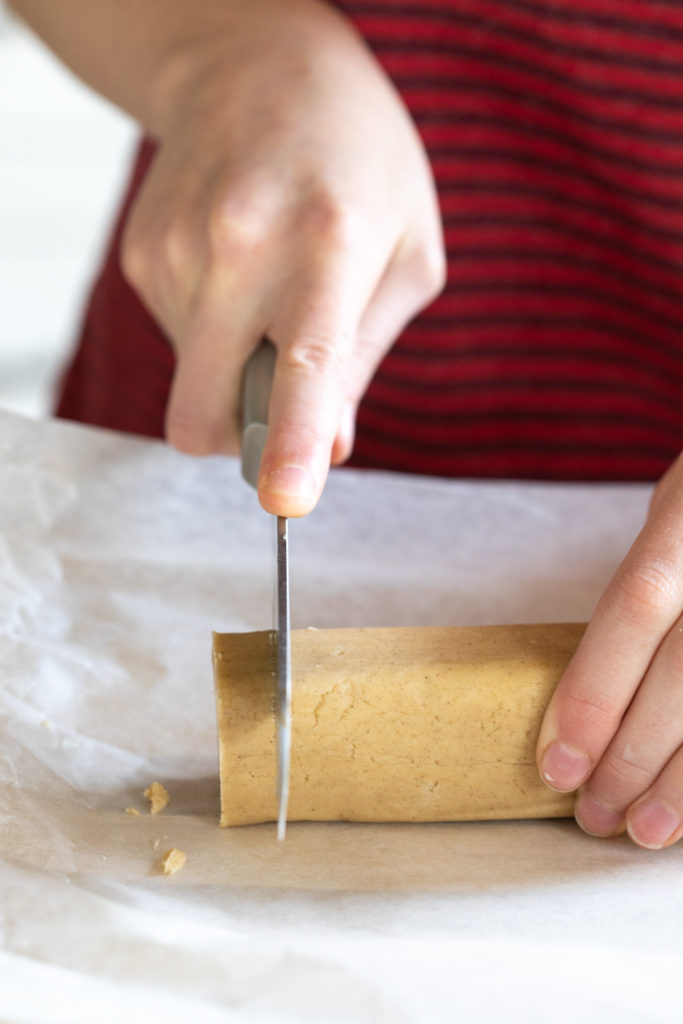 Slicing Snickerdoodle Shortbread Cookies