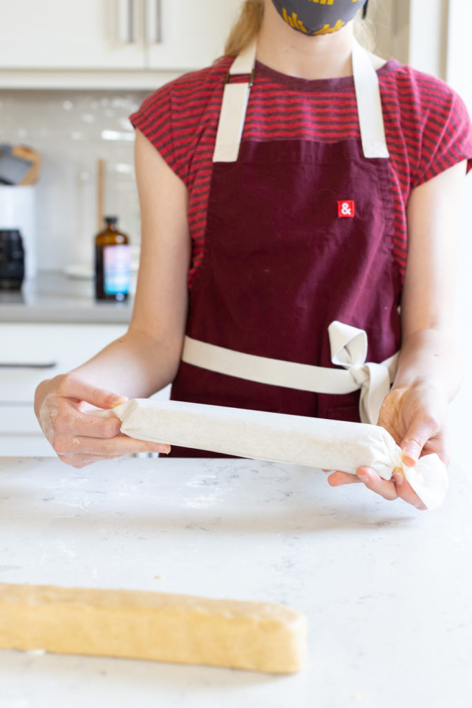 Wrapping Snickerdoodle Shortbread Cookies in parchment