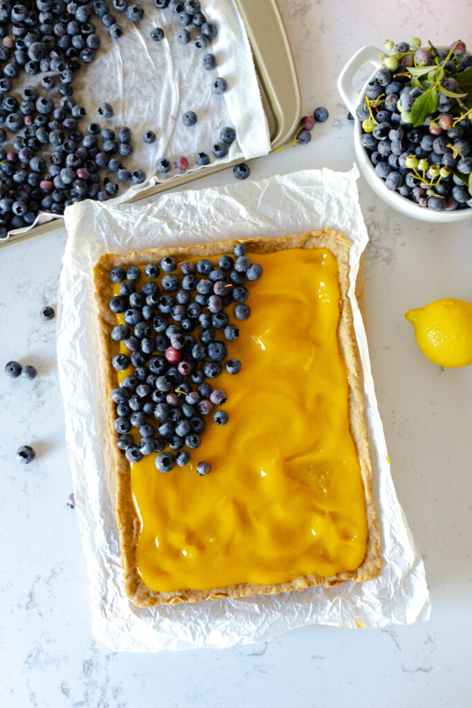 Adding Blueberries to Lemon Curd Poppy Seed Shortbread base