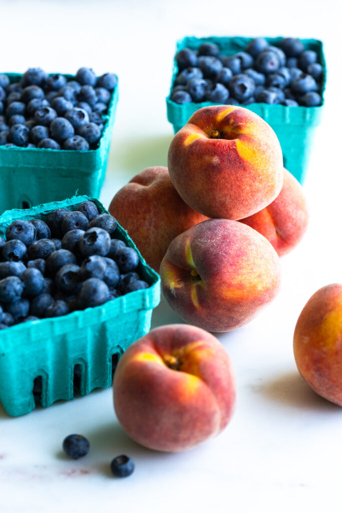 Fresh picked blueberries and peaches