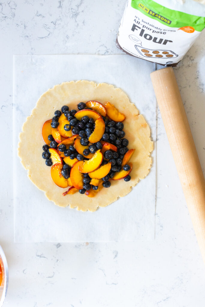 Blueberry Peach Galette assembly