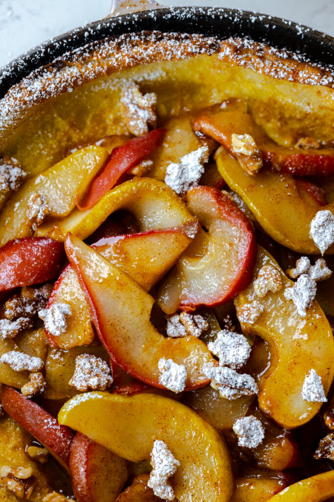 Spiced Pear & Walnut Dutch Baby close up