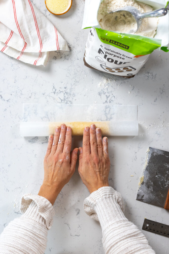 Shaping Butter Cookie log in parchment