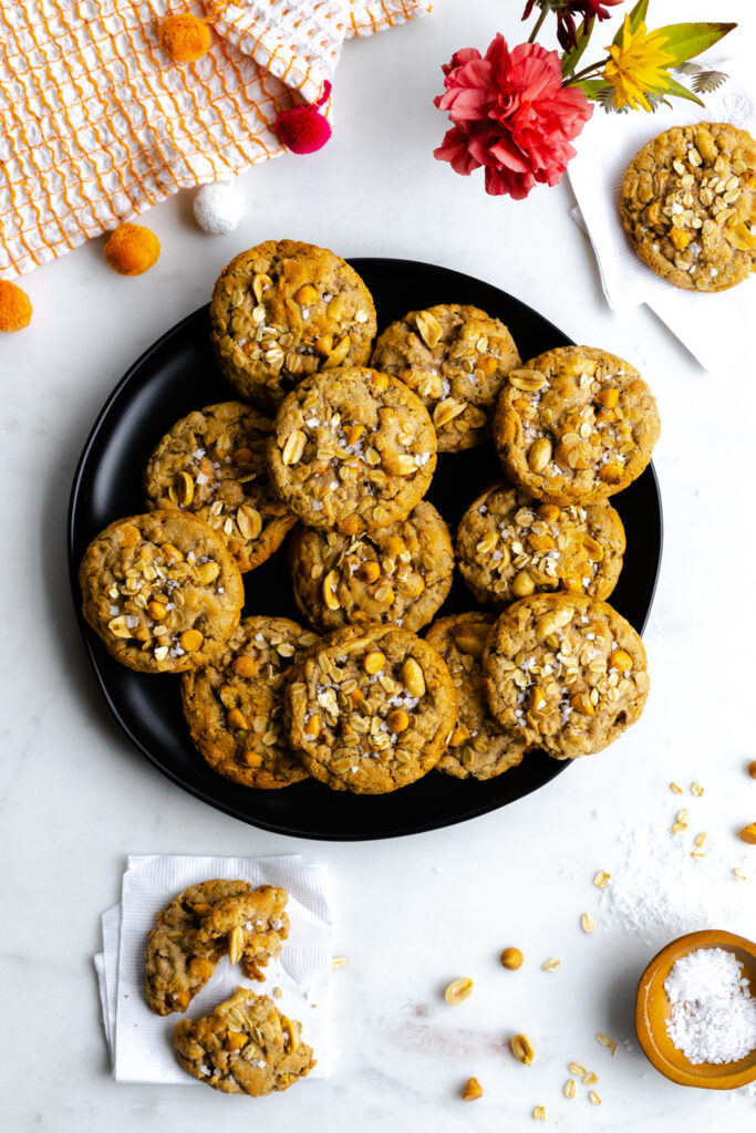 plateful of Peanut Butterscotch Oatmeal Cookies