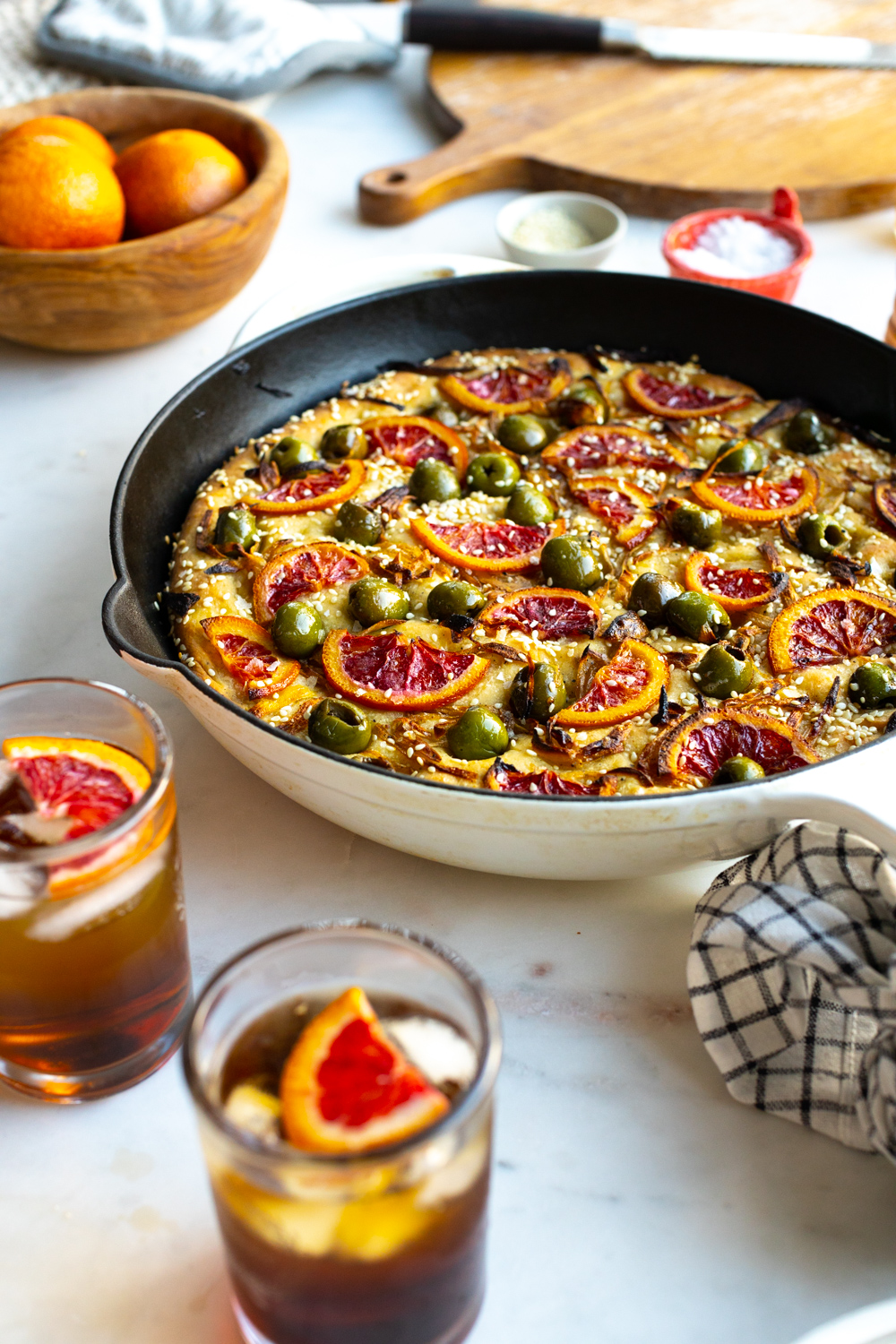 Blood Orange Olive Shallot Focaccia happy hour