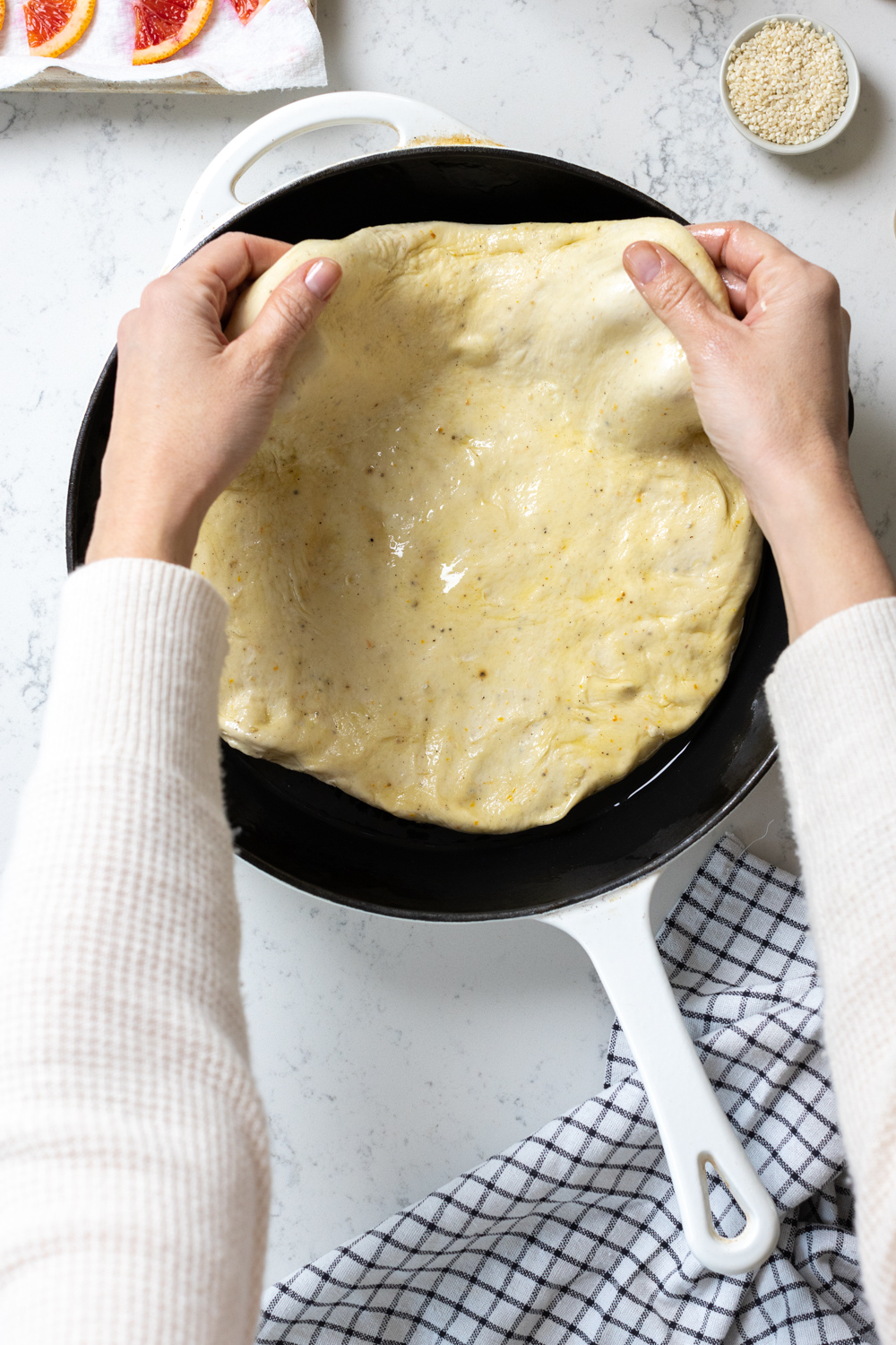 Blood Orange Olive Shallot Focaccia dough
