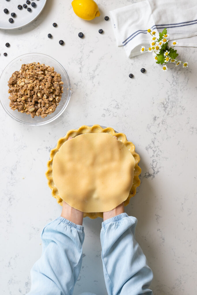 Adding almond paste to Blueberry Almond Crumble Pie